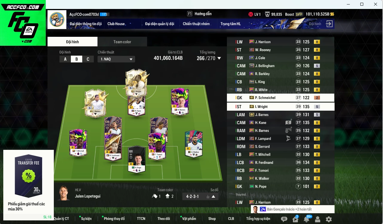 Ảnh [Dư nhiều BP, VIP KC Tháng 4] Team Anh 401.060b dư 101.000b có Bellingham TS24, Wright ITM+5, Kane HG, Tomori 23HW, Lampard CC, Rooney CC, White 23HW, Gerrard CC, Barnes ITM+5,Rio HG, Harrison 23HW... HLV Xịn